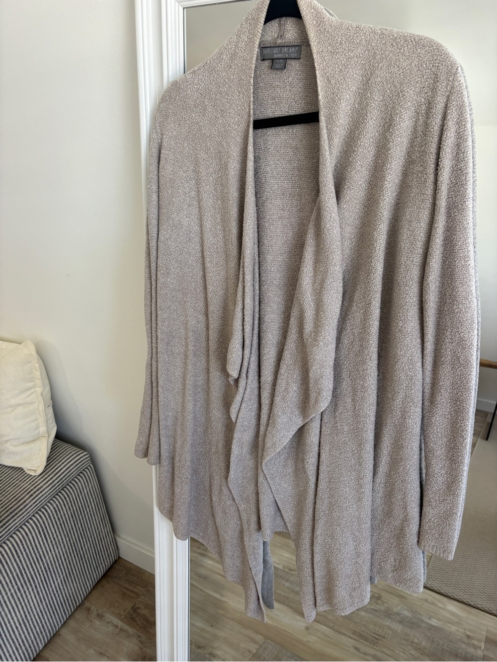 Barefoot Dreams Draped Open-Front Bamboo Chic Lite Cardigan in Light Taupe